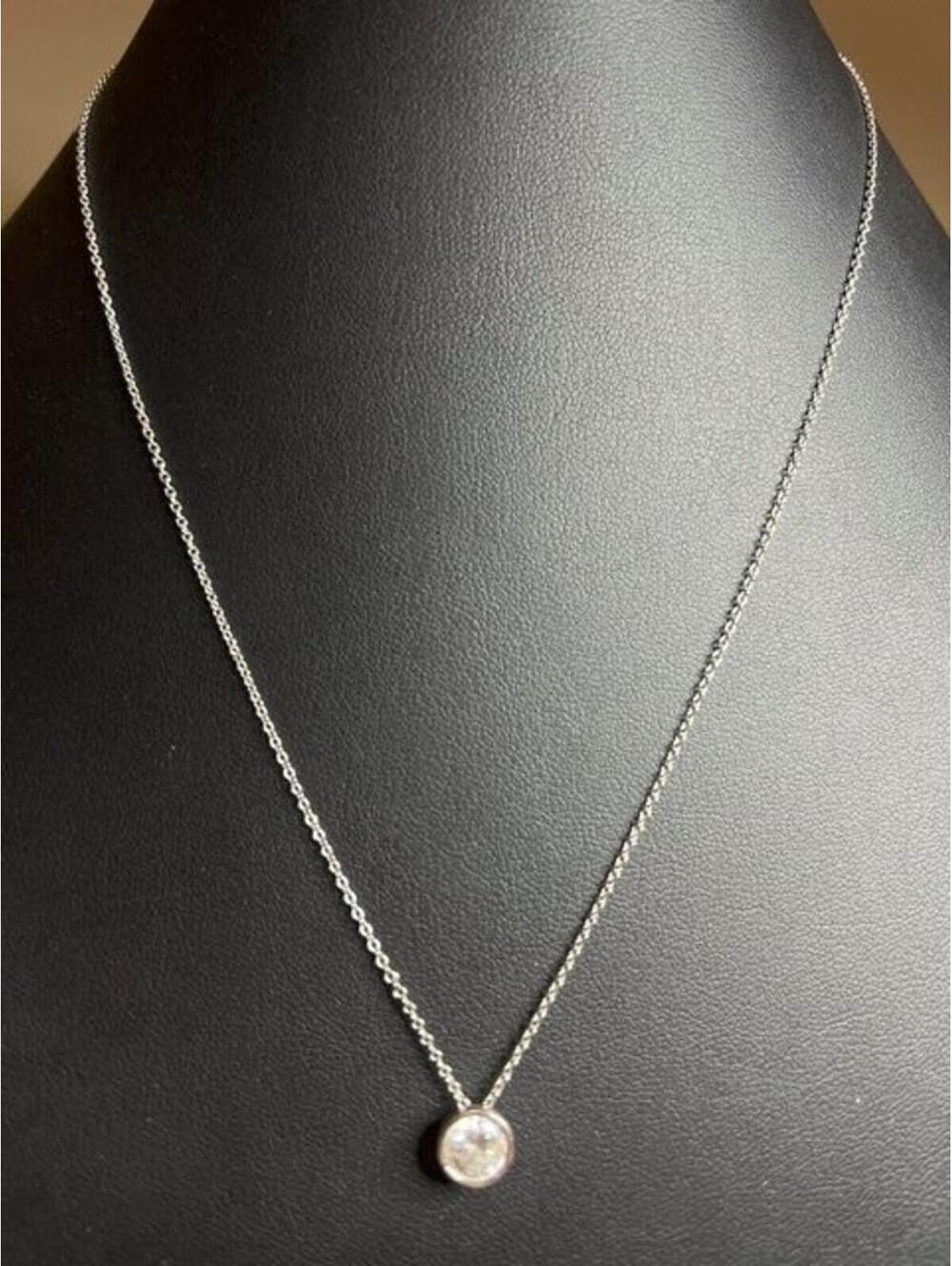 B4595 Solitaire Bezel Set Pendant Necklace Sterling Silver 18" Round Brilliant
